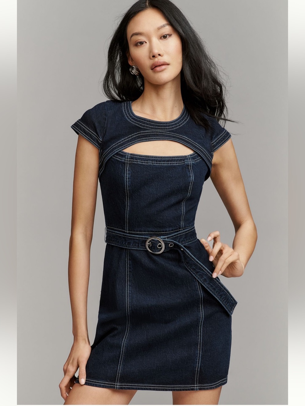 Anthropologie Coastal Cowgirl Pilcro Belted Denim Cutout Mini Dress NWT Large